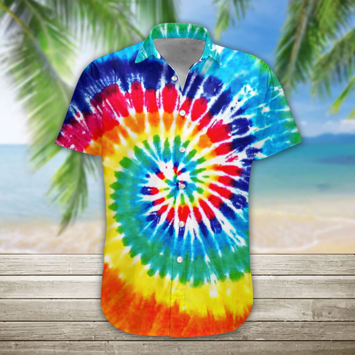 3D Tie Dye Hawaiian Shirt Casual Button Down Shirts Short Sleeve, Hawa –  Lasfour