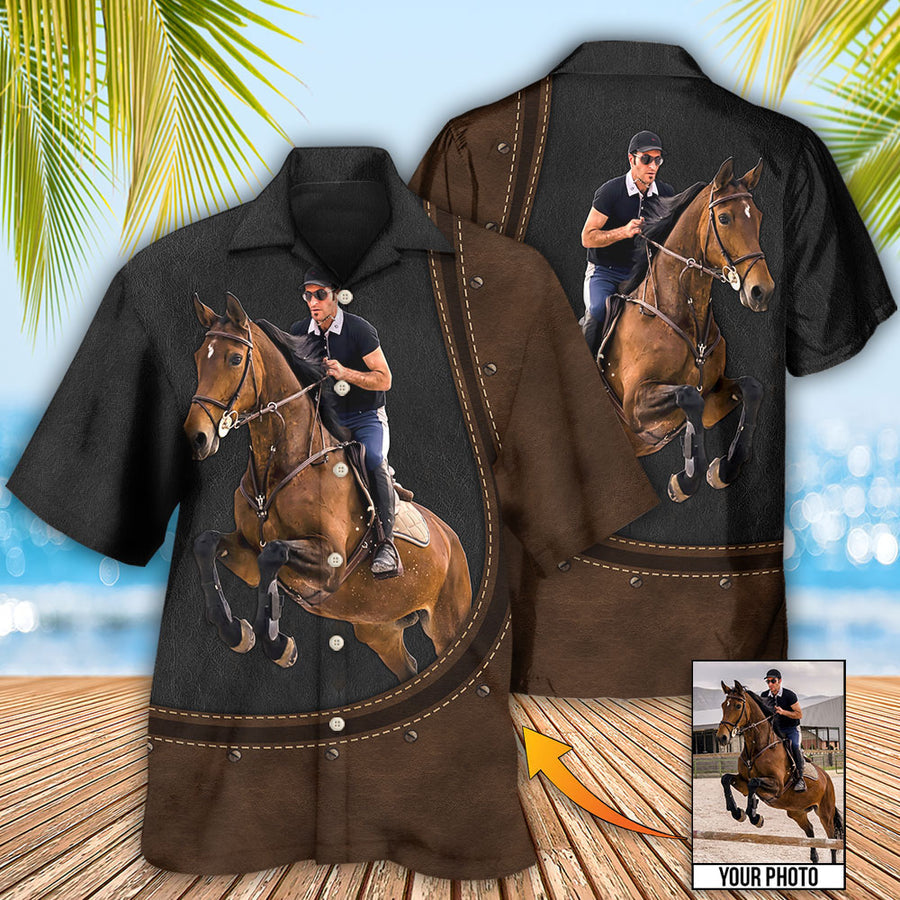 Horse Riding Horse Leather Style Custom Photo Hawaiian Shirt, Best Gift for  Horse Lover HO4234