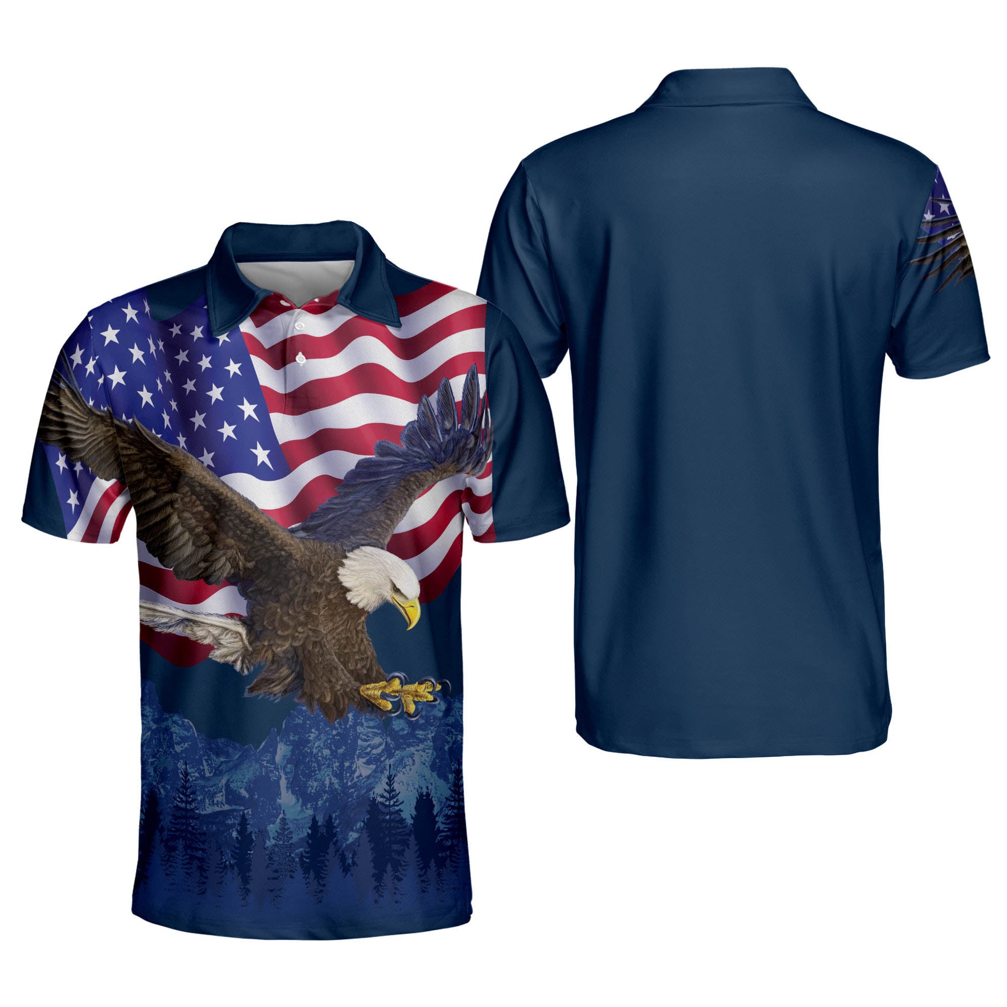 Lasfour Patriotic American Design With Eagle Independence Polo Shirt 