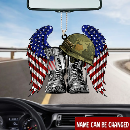 Personalized Wing Acrylic Ornament, Military Boots Hat Never Forget 11 Sep Car Ornament OO0061