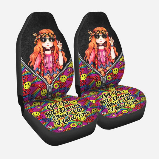 Car Seat Cover With Hippie Girl Get In Sit Down Shut Up Hold On, Hippie Seat Covers SO0298