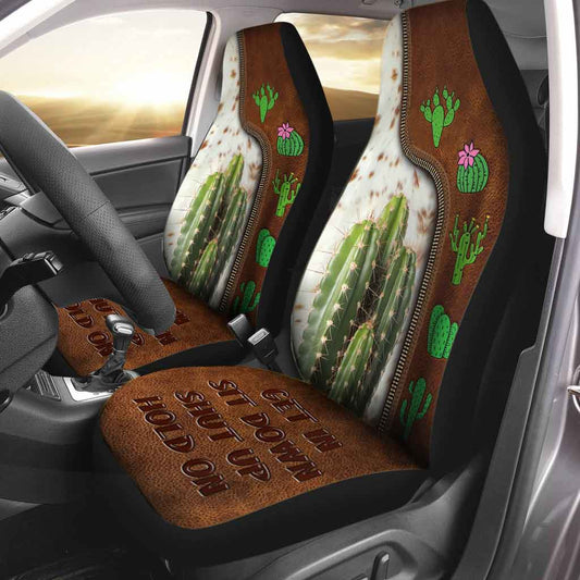 Carseat Protector Get In Sit Down Shut Up Hold On, Cactus Seat Covers For Car With Leather Pattern Print SO0309