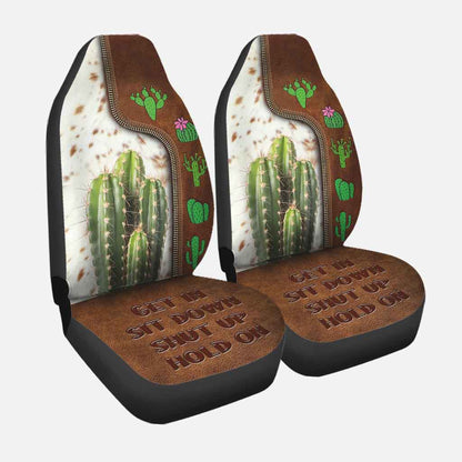 Carseat Protector Get In Sit Down Shut Up Hold On, Cactus Seat Covers For Car With Leather Pattern Print SO0309