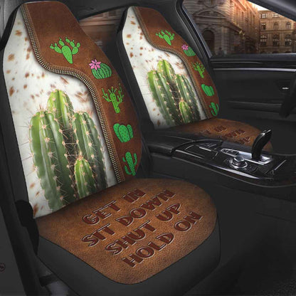 Carseat Protector Get In Sit Down Shut Up Hold On, Cactus Seat Covers For Car With Leather Pattern Print SO0309