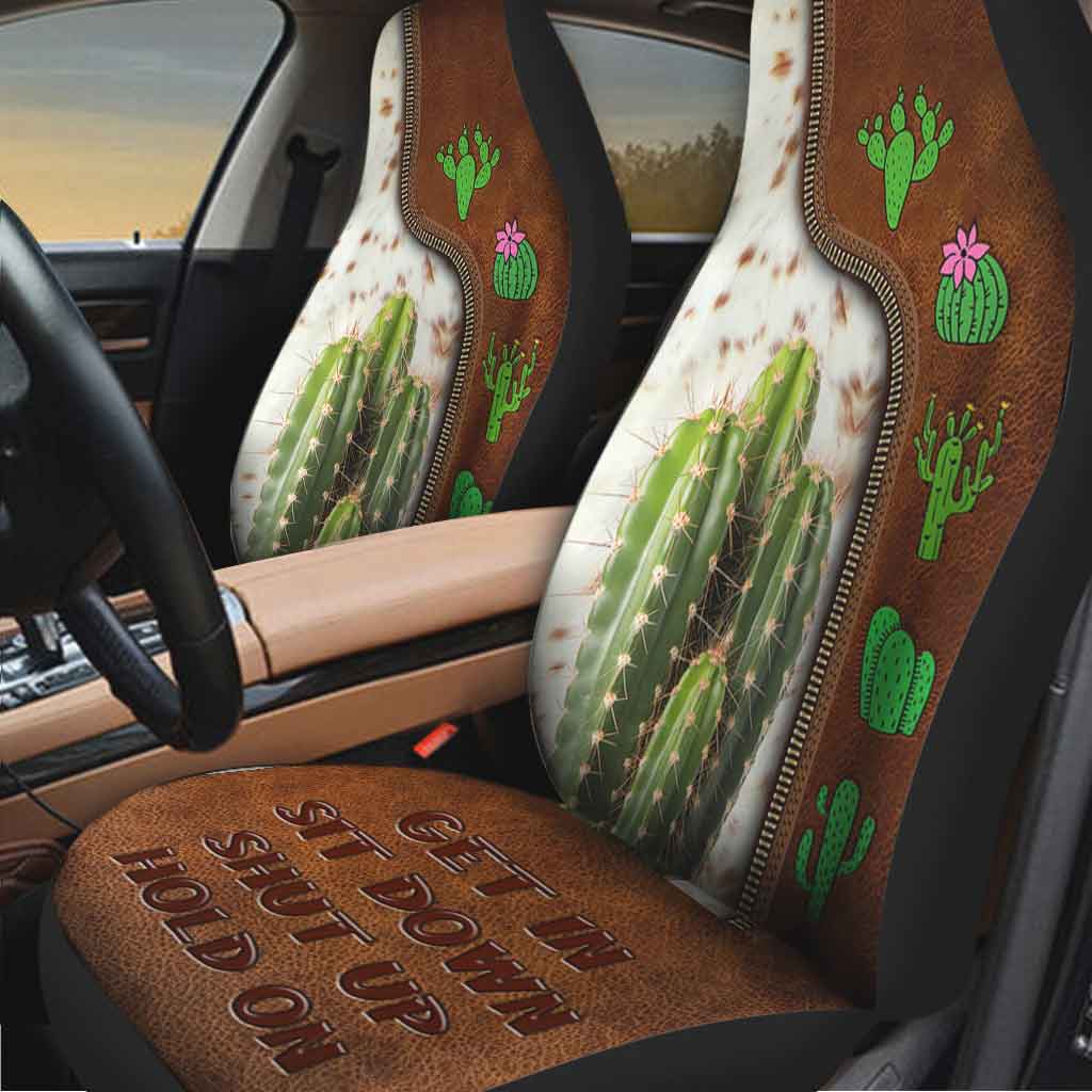 Carseat Protector Get In Sit Down Shut Up Hold On, Cactus Seat Covers For Car With Leather Pattern Print SO0309