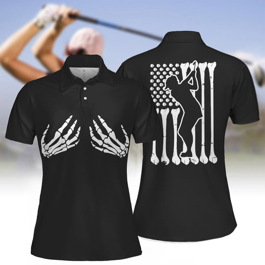 Golf Skeleton Hand American Flag Halloween Golf 3D Women Polo Shirt GO0026