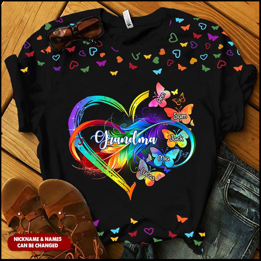 Personalized Grandma Mom Heart Infinity Butterfly Mother's Day Best Gift 3D Tshirt SO1542