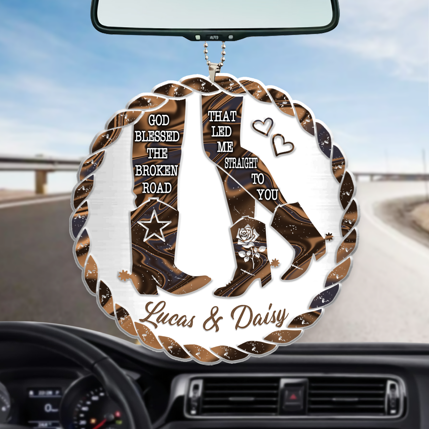 Personalized Car Hanging Ornament For Couple, God Blessed Cowboy And Cowgirl, Valentine Car Decoration, Ornament For Husband Wife OO0146