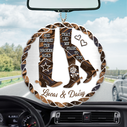 Personalized Car Hanging Ornament For Couple, God Blessed Cowboy And Cowgirl, Valentine Car Decoration, Ornament For Husband Wife OO0146