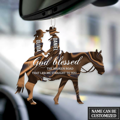 Couple In Horse God Blessed Personalized Car Hanging Ornament, Couple Ornament For Car Auto OO0089