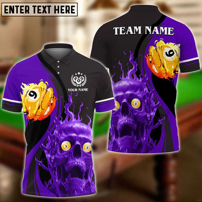 9 Ball Billiards Skull Fire Multi Color Personalized Name Polo Shirt, Gift for Billiard Player SO0956