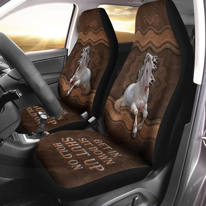 Cool Seatcover For Car, Get In Sit Down Shut Up Hold On, Horse Car Seat Covers With Leather Pattern SO0308