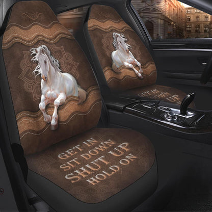 Cool Seatcover For Car, Get In Sit Down Shut Up Hold On, Horse Car Seat Covers With Leather Pattern SO0308