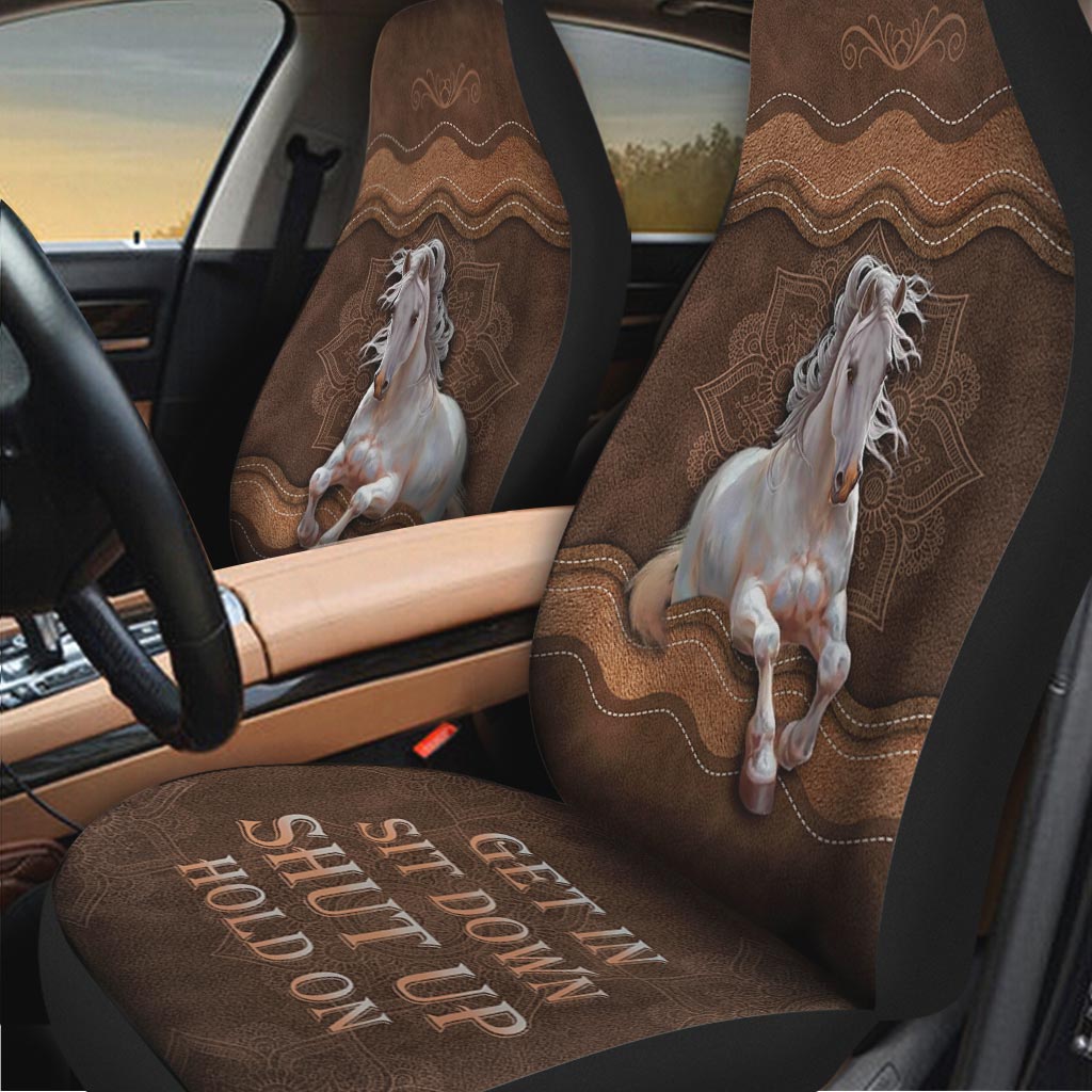 Cool Seatcover For Car, Get In Sit Down Shut Up Hold On, Horse Car Seat Covers With Leather Pattern SO0308