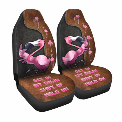 Front Car Seat Protector, Get In Sit Down Shut Up Hold On, Flamingo Seat Covers With Leather Pattern SO0307