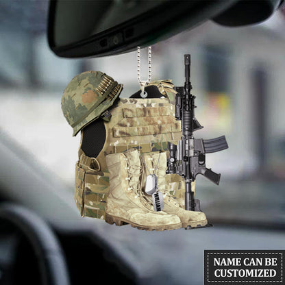 Personalized Flat Acrylic Ornament Veteran Boots Bulletproof Vest Helmet And Gun Car Ornaments SO0908