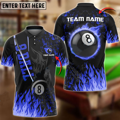 Billiards Ball 8 Burning Room Personalized Name, Team Name 3D Polo Shirt BIO0039