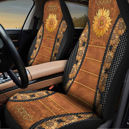 Sunflower Leather Pattern All Over Print Car Seat Covers SO0028