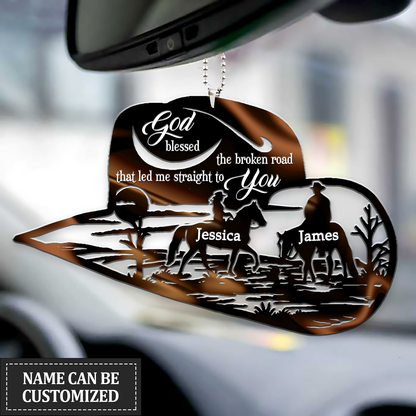 Cowboy Couple Scene God Blessed Personalized Ornament, Couple Car Ornament, Valentine Ornament OO0147