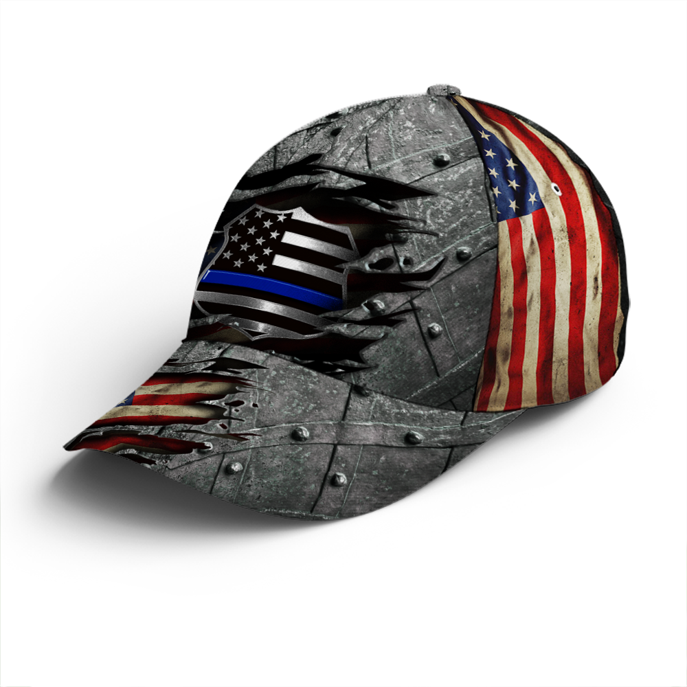 Police Metallic US Flag Baseball Cap Lasfour CO0695