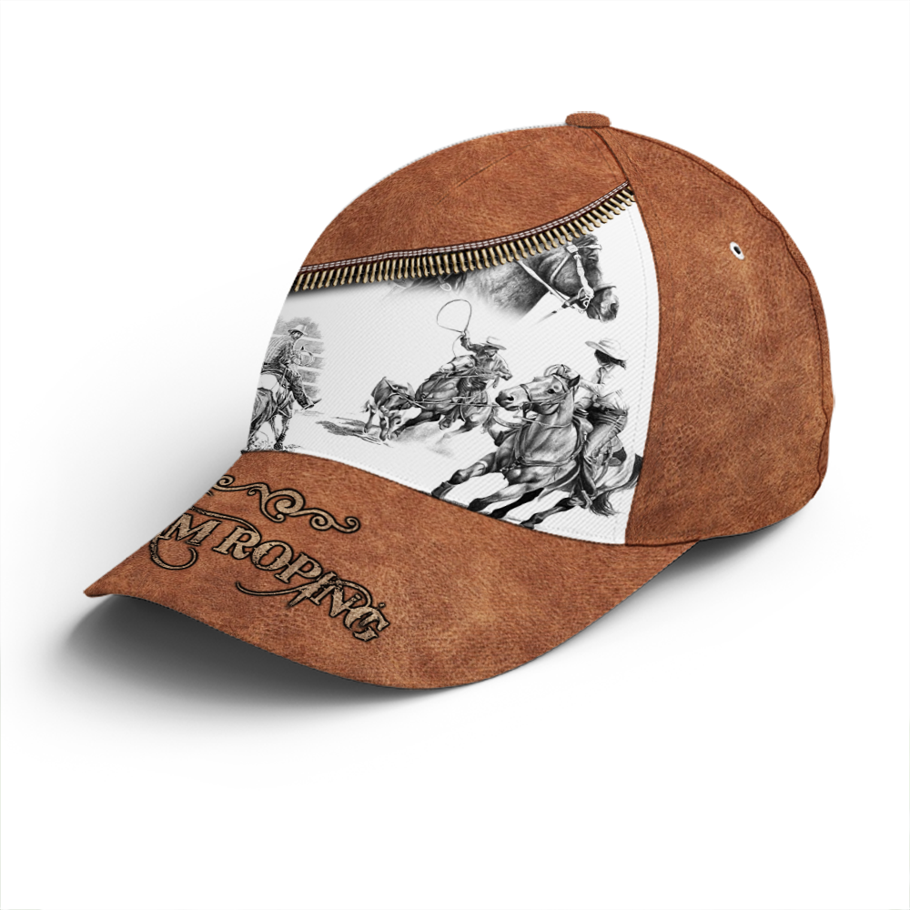 Bull Riding Team Roping Classic Leather Baseball Cap Lasfour CO0758