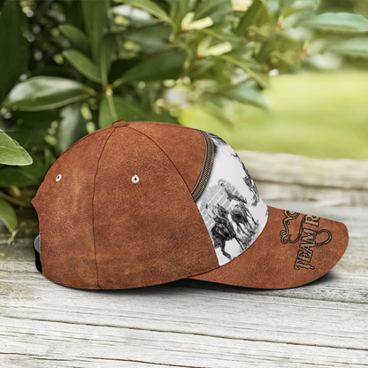 Bull Riding Team Roping Classic Leather Baseball Cap Lasfour CO0758