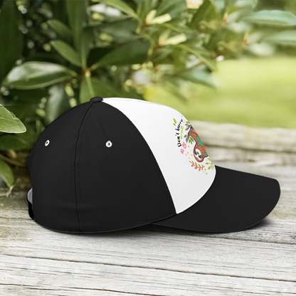 Don't Hurry Be Happy Floral Sloth Baseball Cap Lasfour CO0978