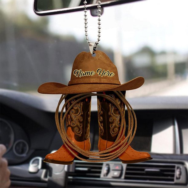 Personalized Vintage Cowboy Riding Whip, Hat And Boots Car Hanging Ornament OO0088