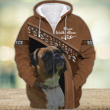 Boxer Love Never Walk Alone 3D Full Print Shirts, Shirt For Dog Lovers, Dog Memorial Gifts for loss of Dog TO3429