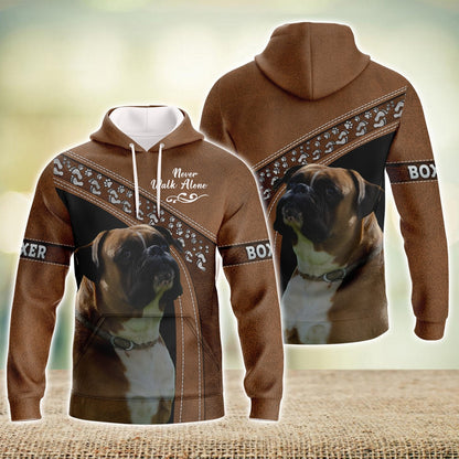 Boxer Love Never Walk Alone 3D Full Print Shirts, Shirt For Dog Lovers, Dog Memorial Gifts for loss of Dog TO3429