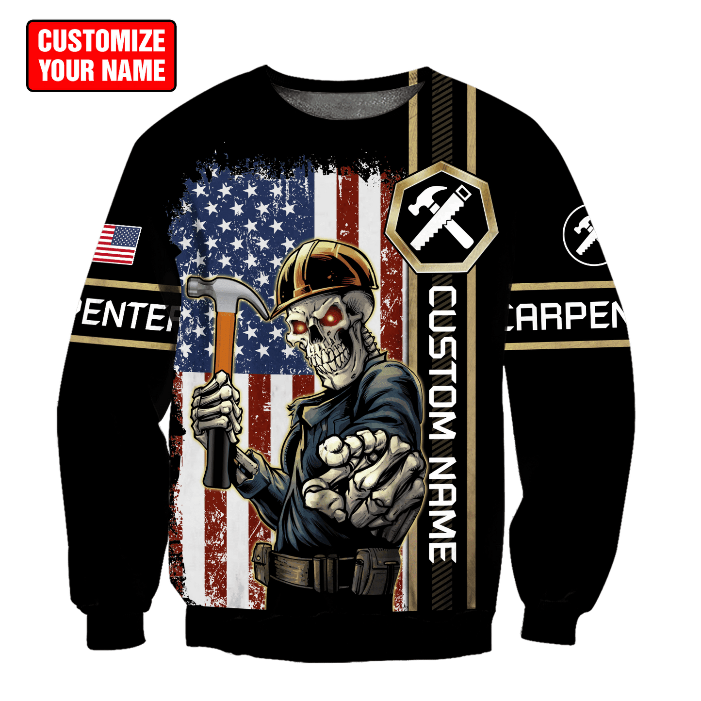 Personalized Name American Carpenter 3D All Over Printed Unisex Shirts, Carpenter Flag Shirt TO3376