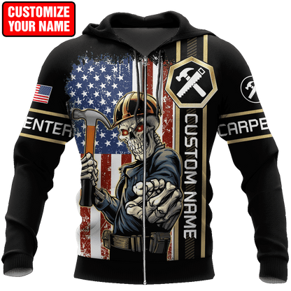 Personalized Name American Carpenter 3D All Over Printed Unisex Shirts, Carpenter Flag Shirt TO3376