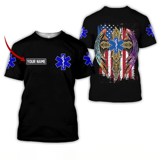 3D All Over Print Cross Wing American Flag Nurse Shirt, Perfect Nurse Apparel, Nurse T-Shirt Cool Gift Idea TO3231