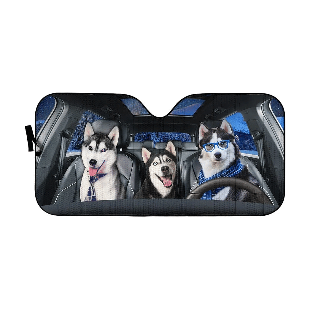 Happy Husky Family Car Sunshade, Dog Cute Car Sun Shade Cover SO0158