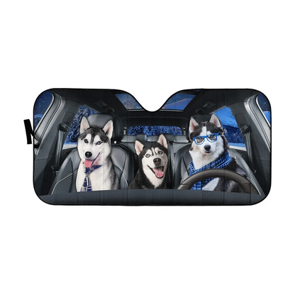 Happy Husky Family Car Sunshade, Dog Cute Car Sun Shade Cover SO0158