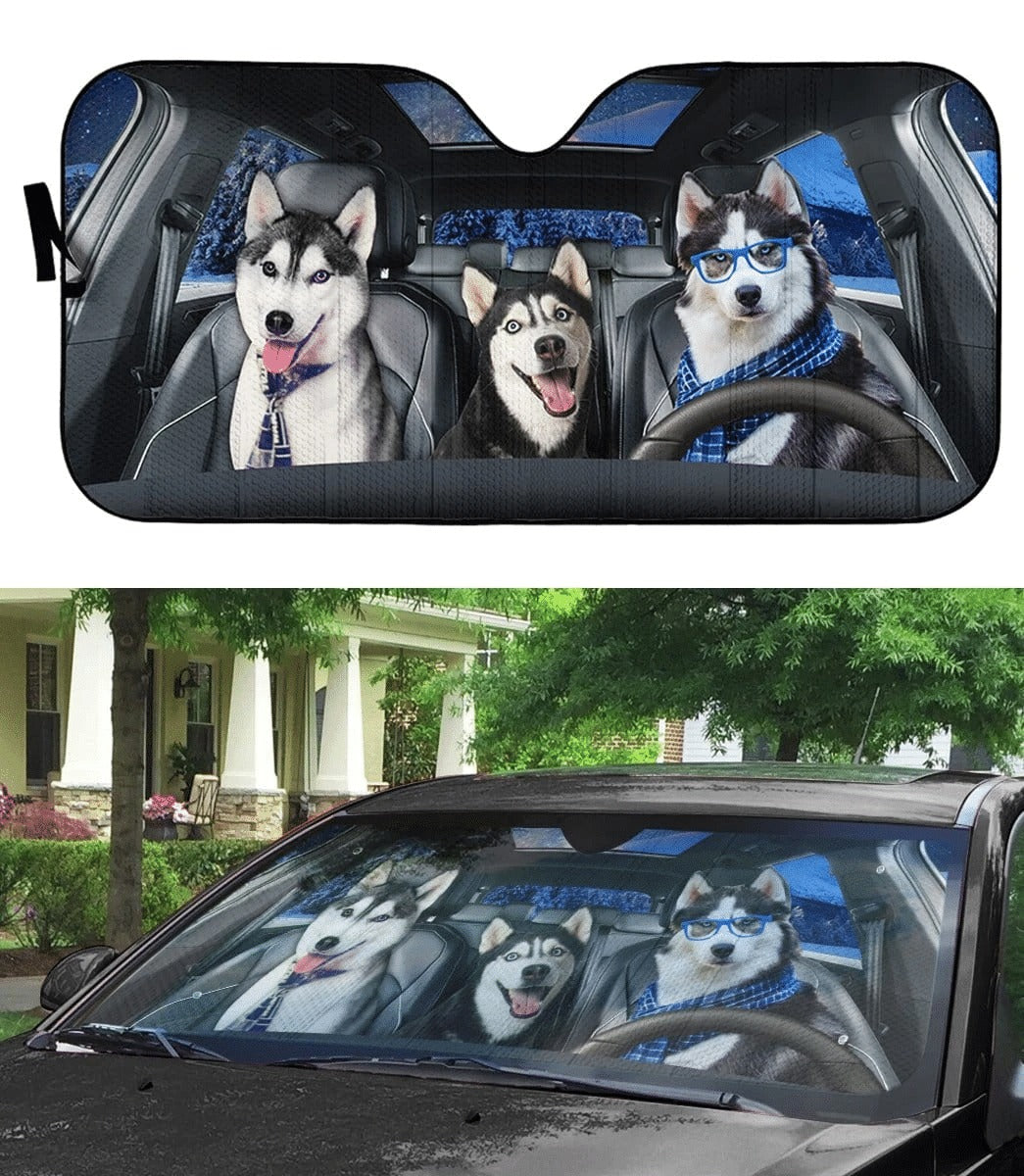 Happy Husky Family Car Sunshade, Dog Cute Car Sun Shade Cover SO0158