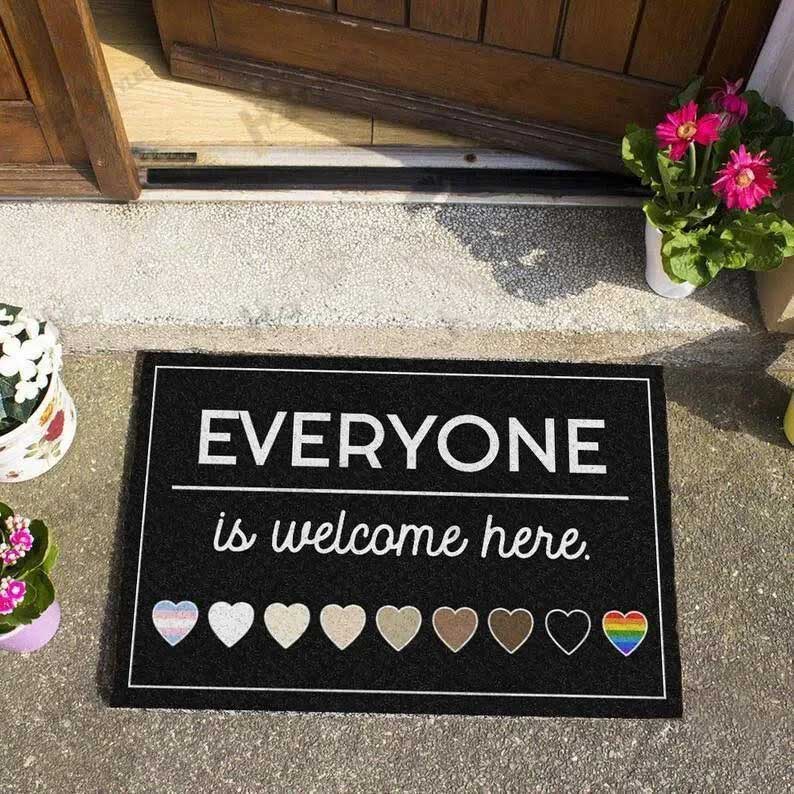 Human Right Everyone Is Welcome Here Doormat, Lgbtq Doormat, Pride Doormat, Pride Gift For Ally Support Lgbt LO1288