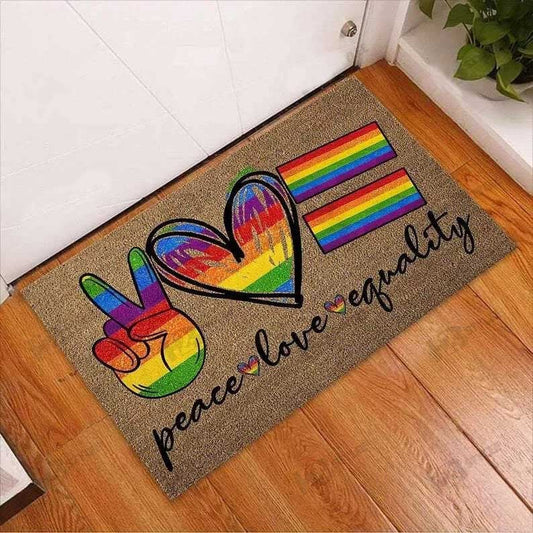 Lgbt Doormat Peace Love Equality Pride Doormat, Pride Mat For Gaymer, Couple Lesbian Gift LO1291