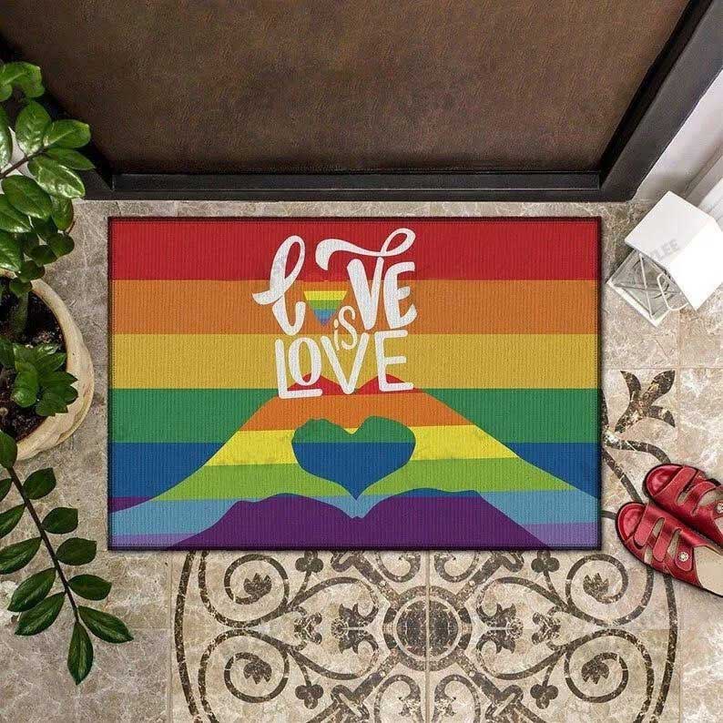 Pride Doormat, Love Is Love Rainbow Lgbt Pride Doormat Gift For Couple Lgbtq LO1301