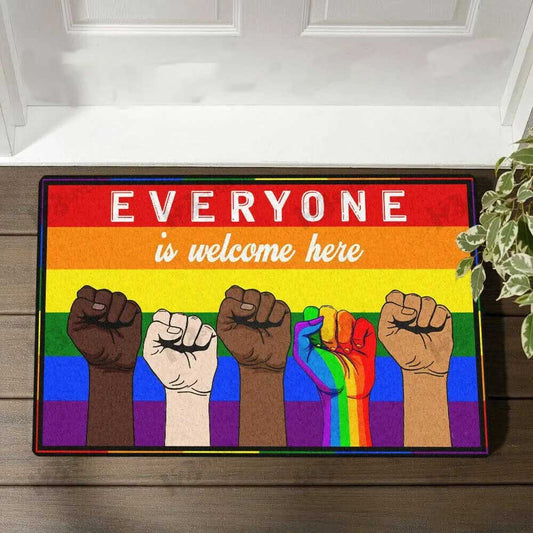 Lgbt Doormat Rainbow Everyone Is Welcome Here Doormat Pride Door Mat, Lgbt Mat For Lesbian Ally Gift LO1290