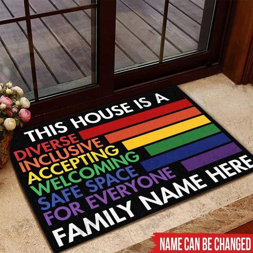 Personalized Lgbt Doormat This House Is A Safe Space For Everyone Doormat, Pride Doormat Couple Gaymer, Lesbian Couple Gift LO1304