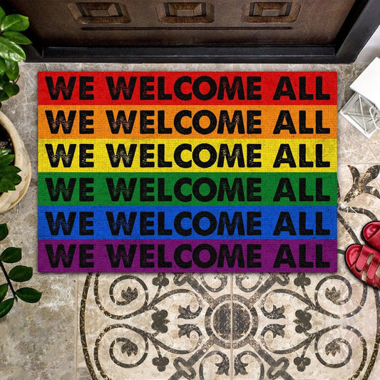 Pride Doormat We Wellcome All, Gift For Ally, Ally Gifts, Lgbt Door Mat LO1299