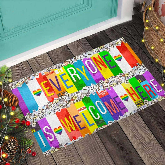 Pride Mat Lgbt Mat Welcome Mat Lgbt Pride Everyone Is Welcome Here Doormat LO1236