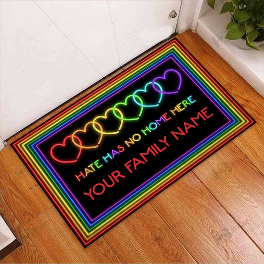 Custom Lgbt Doormat With Name Pride Door Mat Hate Has No Home Here, Gift For Couple Lesbian, Gay Gift For Couple LO1317