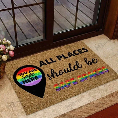 All Place Should Be Safe Spaces Pride Lgbt Doormat, Pride Mat For Gay, Lesbian Mat Gift LO1319