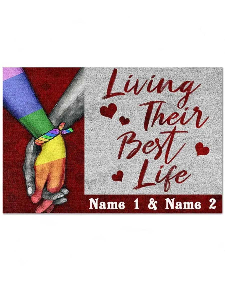 Personalized Pride Door Mat For Gay, Living Their Best Life Lgbt Doormat, Pride Doormat LO1313