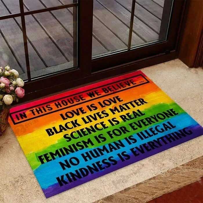 Pride Doormat, Lgbt In This House We Believe Love Is Love Doormat Pride Gift LO1212