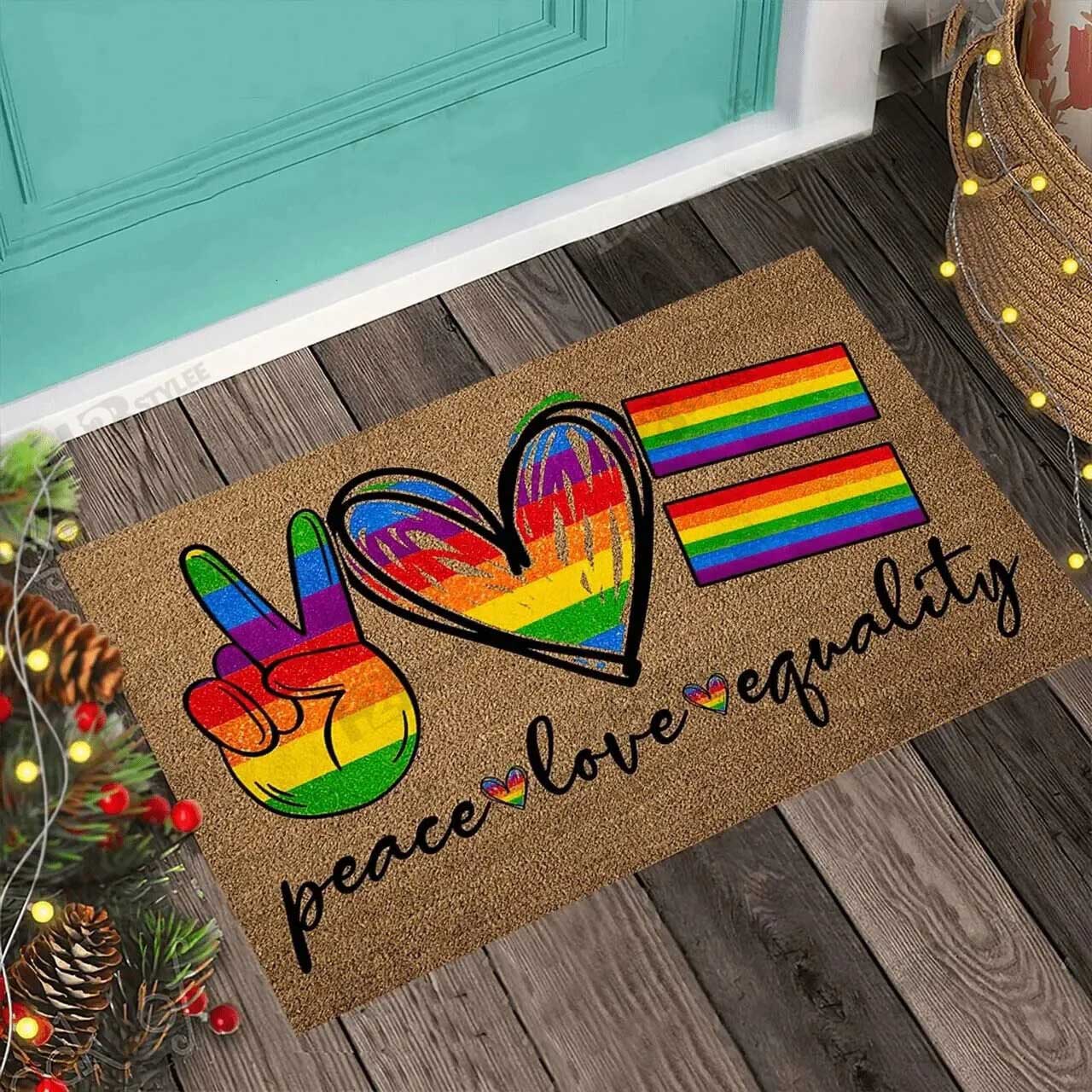 Lgbt Door Mat Peace Love Gay Pride Piece Lgbt Month Home Decor Doormat LO1305