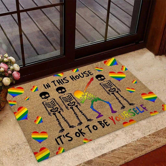 Pride Door Mat Lgbt Doormat In This House It's Ok To Be Yourself Lgbt Support Coir Pattern Doormat LO1323