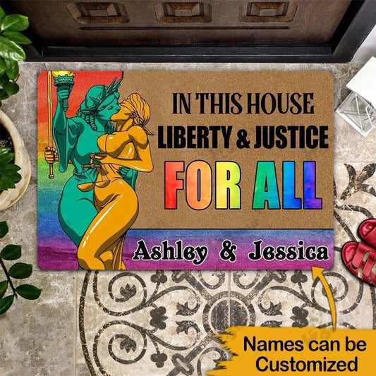 Personalized Lgbt Doormat Lesbian Pride Doormat Liberty And Justice For All Doormat LO1328